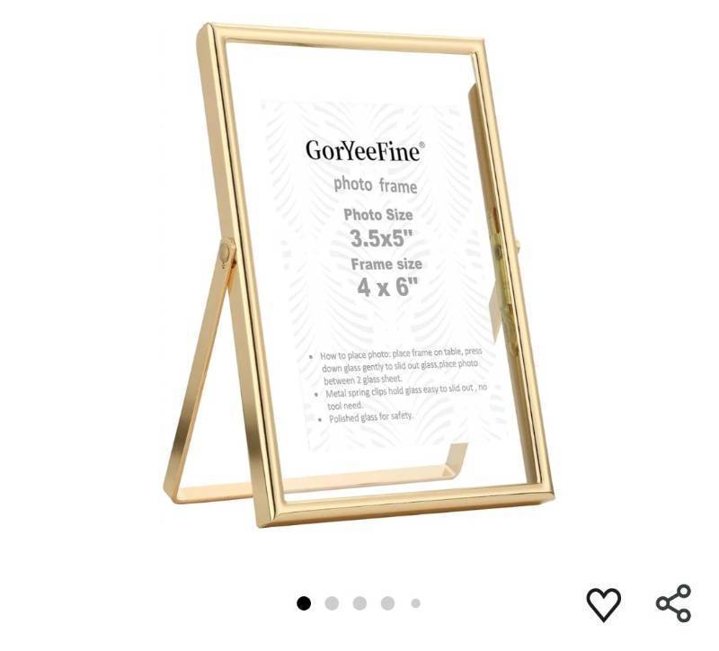 lot 57108 image: Gold 4x6 Floating Picture Frame for Photo(2x3,3.5x5),Adjustable TabletopShelf,Floating Picture Frames 2x3,Classy Metal Gift Frames for Wedding,Thanksgiving,Christmas - Retail $12