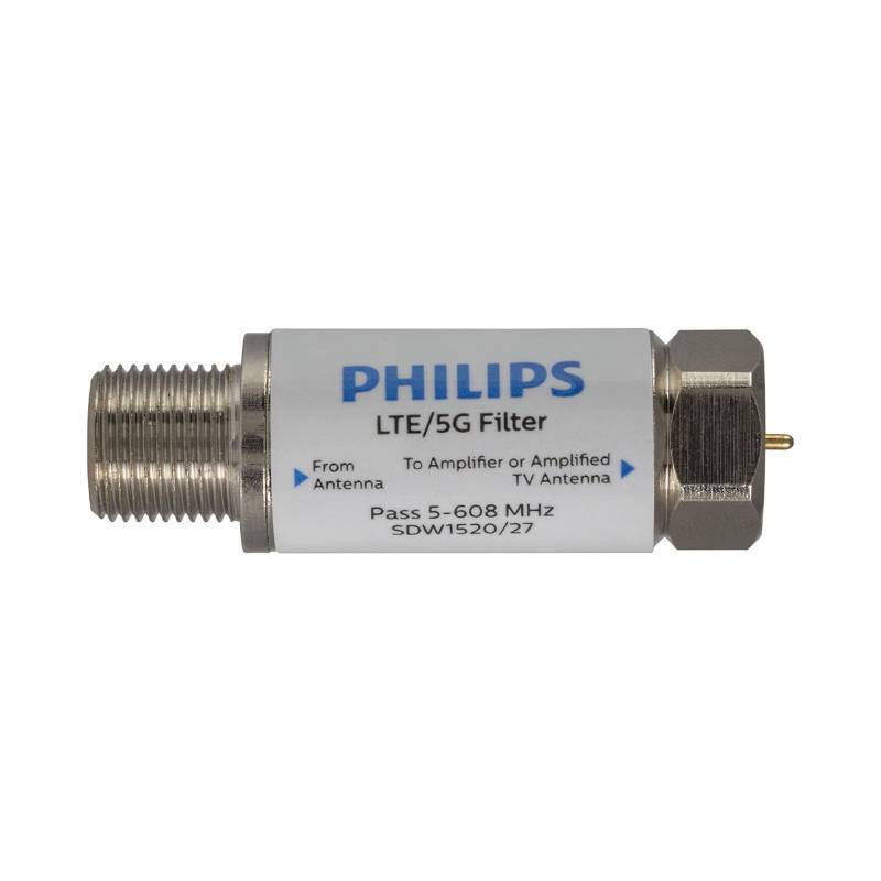 lot 57156 image: Philips LTE Filter for TV Antenna, Filters 4G 5G LTE Signal to Reduce Interference and Pixilation for Clear Digital HD TV Reception, Frequency Range 5-608 MHz, Indoor Outdoor Installation, SDW152027 - Retail $10