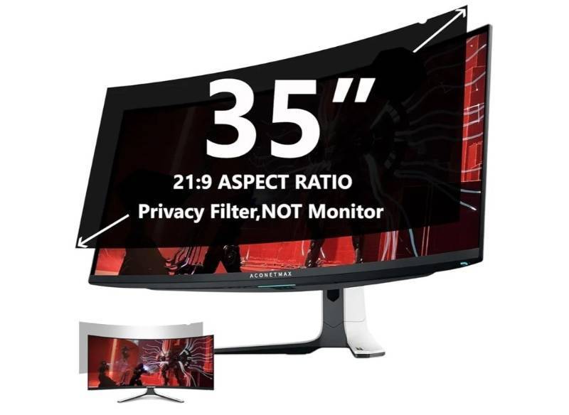 lot 57209 image: 35 Inch Privacy Screen Filter for Computer Ultrawide 219 Curved Monitor  Privacy Shield  Anti-Glare  Anti Blue Light Protector - Retail $120