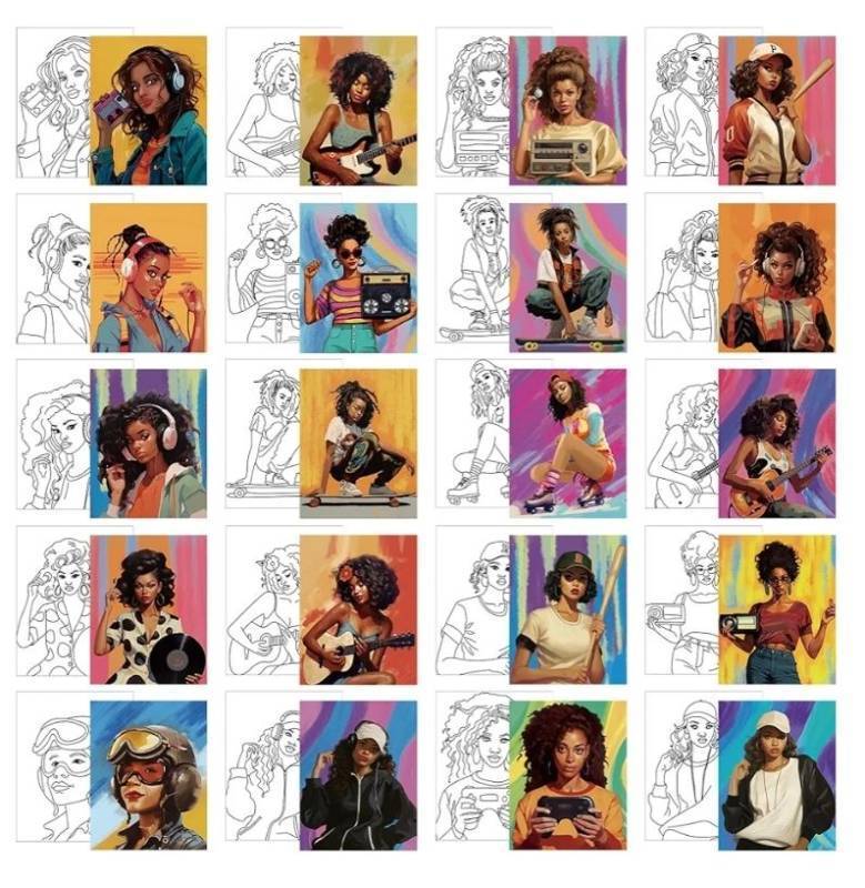 lot 57230 image: 20 Pcs Stretched Pre Drawn Canvas African American Canvas to Paint Afro Queen Black Art for Painting for Adults Outline Pre Drawn Stretched Cotton Art to Paint Party Set, 8 x 10 - Retail $30