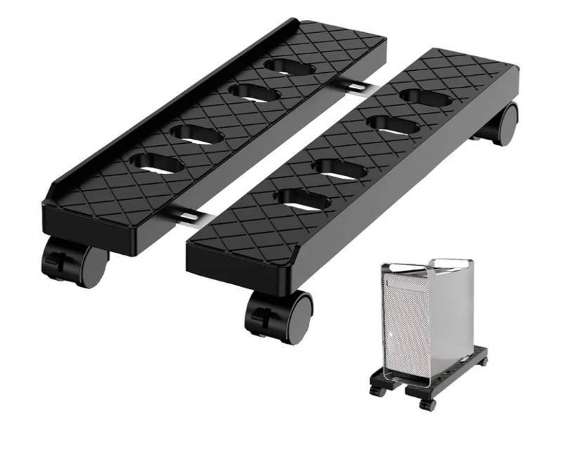 lot 27264 image: Adjustable Mobile CPU Stand, Ventilated Computer Tower Stand with 4 Caster Wheels Fits Most PC Tower, Under Desk CPU Holder PC Floor Cart Computer Riser - Retail $25