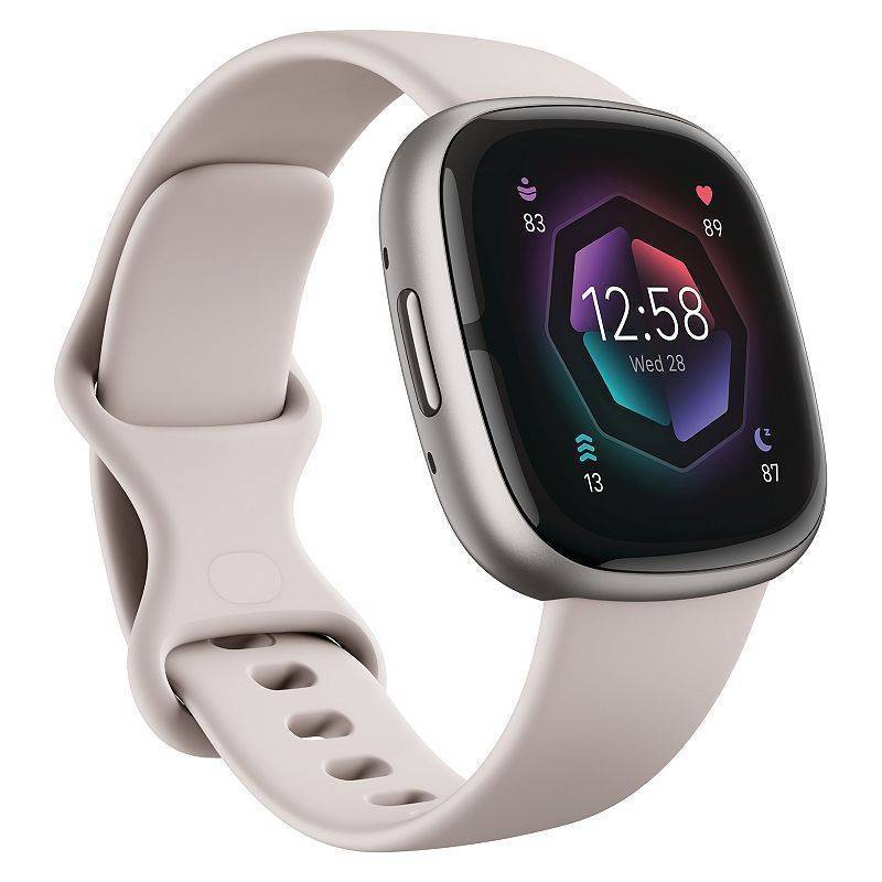 lot 36827 image: Fitbit Sense 2 Smartwatch - Platinum Aluminum with Lunar White Band - Retail $249