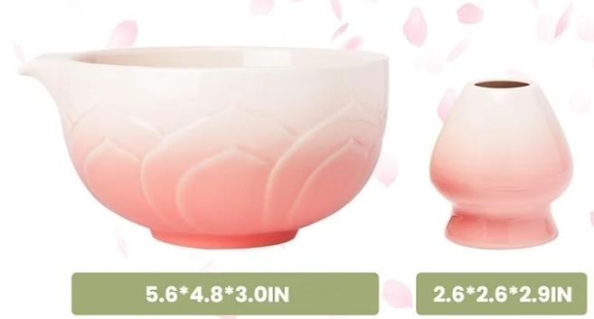 lot 46027 image: Matcha Set, Lotus Gradient Pink Ceramic Matcha Set Includes Matcha Bow, whisk holder - 2Pcs Matcha Kit for Matcha Lovers - Retail $30