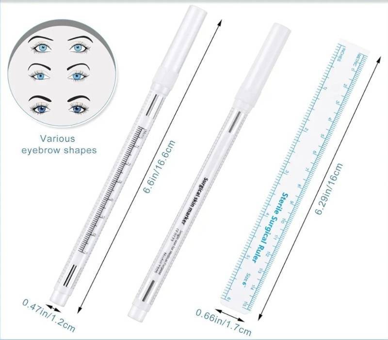lot 46061 image: 7 Pieces Microblading Marker Pen with Paper Ruler Skin Marker Eyebrow Permanent Makeup Position Mark Tools Stencil Pen for Eyebrow Lips Skin (White, Single Head) - Retail $10