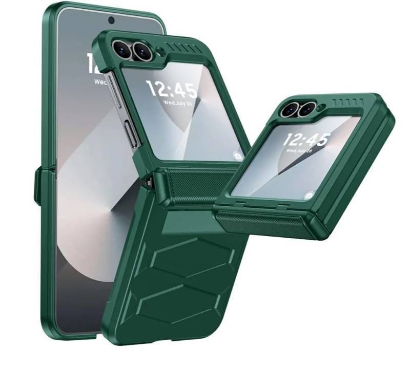 lot 46074 image: Samsung Galaxy Z Flip 6 Case with Hinge Protection, Built-in Screen Protector Shockproof All-Inclusive Phone Cover for Z Flip 6Z Flip 7 FE-Alpine Green - Retail $23