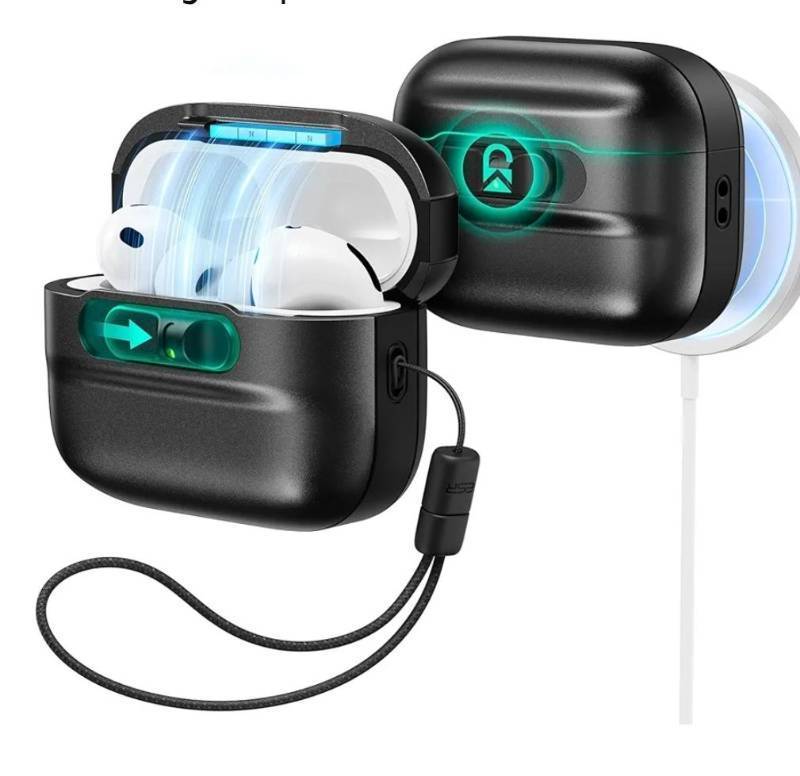 lot 46082 image: ESR for AirPods Pro 3 Case (2025), Compatible with AirPods Pro 3 (USB-C Cable), MagSafe Ready, Magnetic Lid Lock, Full Drop Protection Cover with Lanyard, Black - Retail $21