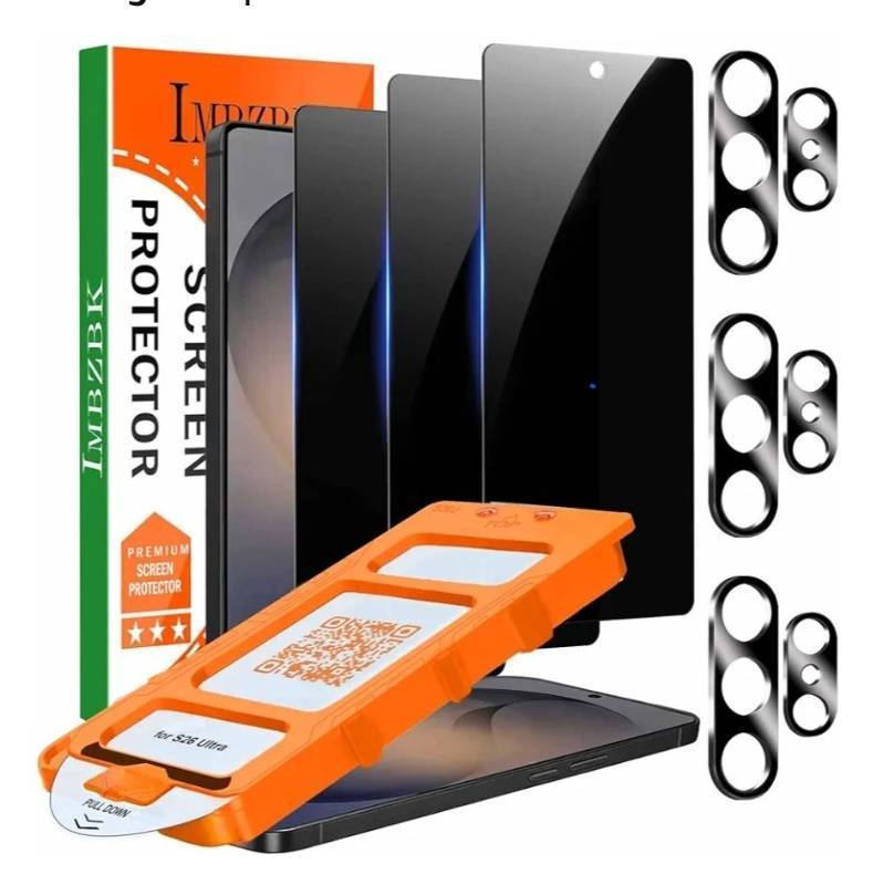 lot 46085 image: Privacy Screen Protector for Samsung Galaxy S26 Ultra 6.9 INCH Anti Spy Private Accessories, Case Friendly, 3 Military Grade Tempered Glass 3 Camera Lens Protector - Retail $18
