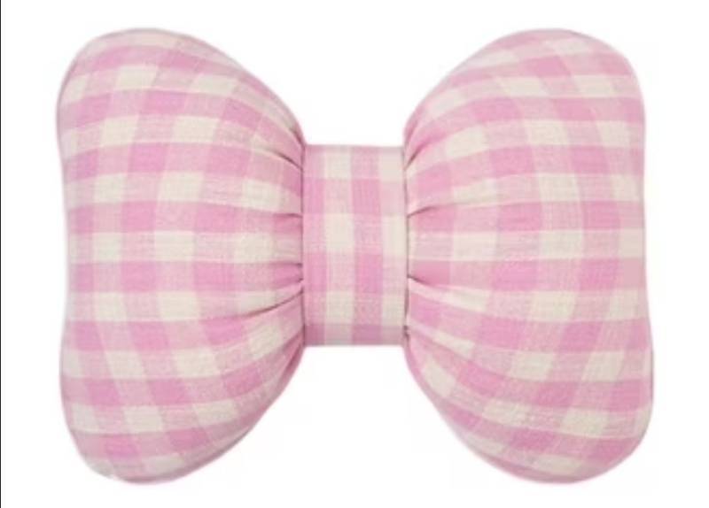 lot 57475 image: 2PCS Cute Bow Shaped Pillow Checkered Knot Throw Pillows Aesthetic Chair Plush Cushion Stuffed Bow Lumbar Pillow for Bed Couch Living Room Dorm Decor, 16x12in. - Retail $22