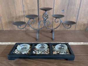 lot 5 image: Metal Candelabra and Glass Votive Candle Holder Set