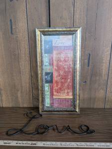 lot 11 image: Framed Love Biblical Quote Print with Metal Love Wall Decor