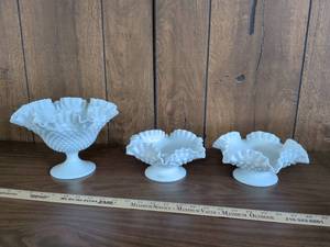 lot 19 image: Fenton White Milk Glass Hobnail Compote Collection