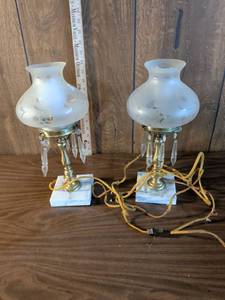 lot 64 image: Pair of Electric Hurricane Table Lamps with Crystal Prisms