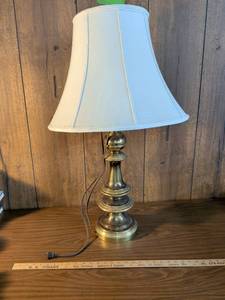 lot 70 image: Brass Table Lamp with White Bell Shade