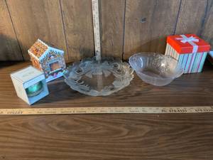 lot 79 image: Clear Glass Holiday Serving Bowls with Embossed Design