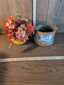 lot 85 image: Pumpkin Seed Bucket and Fall Turkey Floral Arrangement