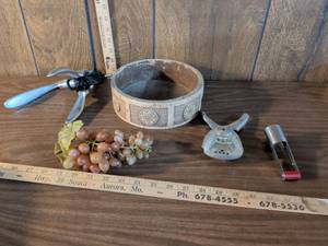 lot 111 image: Decorative Wooden Bowl with Bar Tool Set