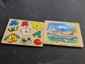 lot 123 image: Childrens Wooden Puzzle Set - Clothing and Jonah Biblical Story