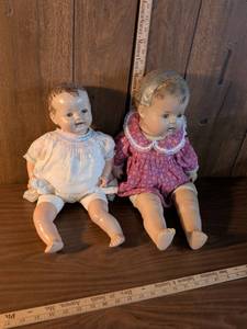 lot 165 image: Pair of Composition Baby Dolls with Original Clothing