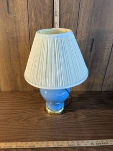 lot 209 image: Blue Ceramic Table Lamp with Pleated Shade