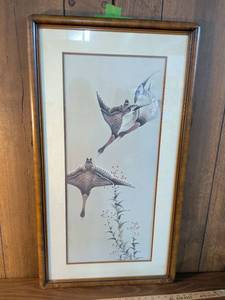 lot 218 image: Framed Waterfowl Print with Flying Ducks