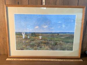 lot 220 image: Coastal Landscape Watercolor Painting with Figures
