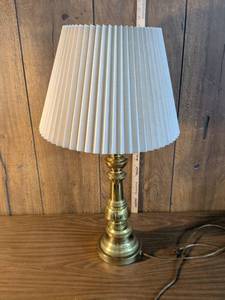 lot 230 image: Brass Table Lamp with White Pleated Shade