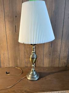 lot 231 image: Brass Table Lamp with White Pleated Shade