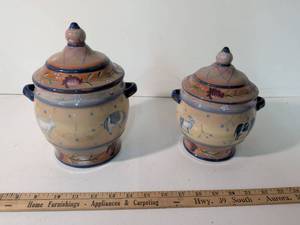 lot 252 image: Hand Painted Ceramic Nesting Canisters with Lids