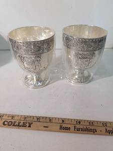 lot 311 image: Ornate Silver-Plated Goblets with Heraldic Coat of Arms