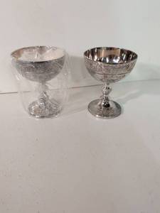 lot 312 image: Silver Plated Ornate Goblet Set with Decorative Engravings