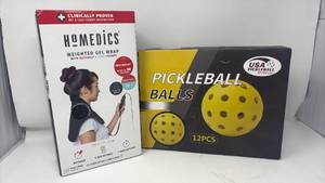 lot 113 image: HoMedics Weighted Gel Wrap and USA Pickleball Approved Balls Set