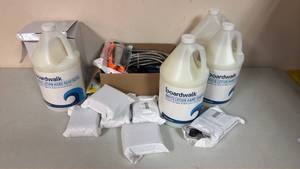 lot 149 image: Boardwalk White Lotion Hand Soap Refill Gallons and Assorted Supplies&nbsp