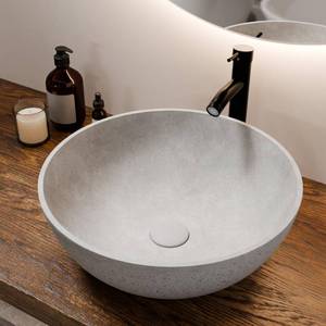 lot 59257 image: YIMAI Ingenuity Design Vessel Sink Concrete Bathroom Sink above Counter Small Vessel Sink Bathroom Sink Bowl Countertop Modern Sinks with Faucet and Drain Combo 15.7 Round Gray