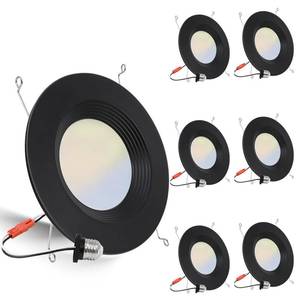 lot 59287 image: 5 Pack 56 Inch 5CCT Black LED Recessed Lighting Retrofit, 2700K3000K4000K5000K6500K Selectable, Dimmable Can Lights with Baffle Trim, 12W150W, High Brightness 1000LM, Wet Rated, ETL Certified