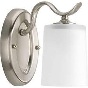 lot 59278 image: Progress Lighting Inspire Collection 1-Light Brushed Nickel Etched Glass Traditional Bath Vanity Light