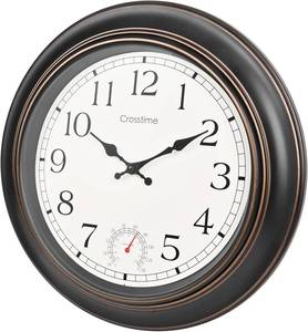 lot 121441 image: Crosstime Large Outdoor Clock Waterproof 18 - Retro Indoor Outdoor Wall Clocks with Thermometer for Patio Pool Garden Living Room Decor,Bronze