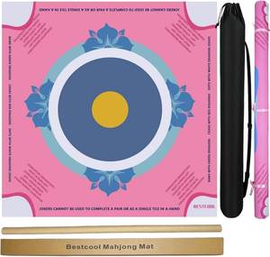 lot 121450 image: Bestcool Mahjong Mat for Table with Rules, 31.5x31.5 Pink Floral No Crease Neoprene American Mahjong Mat, Anti-Slip Noise Reduction Cover with Carrying Bag, for Tile Games Poker Family Game and Gift