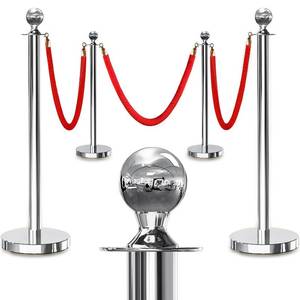lot 121451 image: 4PCS Silver Stanchions Posts with 3PCS 5 ft Red Velvet Rope, Red Velvet Rope Stanchion Set Crowd Control Barriers, Stanchions and Velvet Ropes Red Carpet Poles for Party Supplies