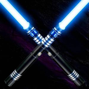 lot 121459 image: Dueling Lightsaber 2 Pack, 16 RGB Colors Smooth Swing Light Sabers, Metal Hilt Type-C Rechargeable FX Saber with Connector, Double-Bladed Lightsaber for Kids Adults Cosplay (Black)