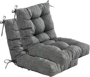 lot 121465 image: QILLOWAY Outdoor Chair Cushion for Patio Furniture, Waterproof Patio Cushions Set of 2 with Ties, Fade Resistant Replacement Pads for Outdoor Rocking Chairs,Charcoal Grey,Black
