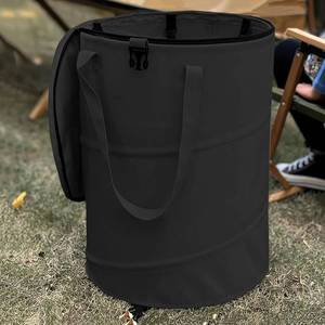 lot 121474 image: Pop up Camping Trash can with lid,Collapsible 24 Gallons Trash can with Sorting Clips,Garden Garbage Bag with Lid,Lawn and Leaf Bags - Reusable Yard Waste Bags (Black)