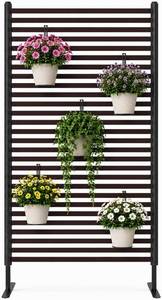 lot 121480 image: Retails for $110 Metal Outdoor Privacy Screen Freestanding, 3 ft W x 6 ft H Rustproof Steel Pipes and Slats Panels, Decoative Privacy Screen Fence Panels Freestanding for Outside Patio Garden Backyard, Brown