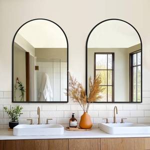 lot 121481 image: Retails for $110 FICTOR Bathroom Mirror for Wall,2 Pack 24x36 Arched Vanity Bathroom Mirror for Over Sink, Metal Framed with HD Shatter-Proof Glass for Entryway, Living Room,Bedroom(Black)