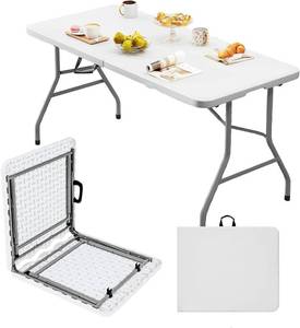 lot 221470 image: 8ft Folding Table, Portable Foldable Plastic Table with Heavy-Duty Top & Reinforced Legs, 360lbs Capacity for Wedding, Party, Camping, Craft Fair, Picnic, Indoor Outdoor Use, White