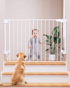lot 221472 image: Cumbor 29.2 43 Baby Gate for Stairs, Wall-Mounted (Drill Required), No Bottom Bar Dog Gate, Auto Close Extra Wide Adjustable Walk Thru, Pet & Toddler Proof Gate, Top & Bottom of Stairways (White)