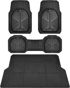 lot 221476 image: CAR PASS Heavy Duty Rubber Car Mats with Cargo Liner, Deep-Dish Car Floor Mats and Trunk Mat All Weather, Universal Trim-to-Fit for SUVs Trucks Sedans, Waterproof Anti-Slip, Trimmable V12 Black