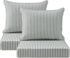 lot 221478 image: Retails for $120 Unimatta Outdoor Patio Chair Cushions Set, 24 x 24, Set of 2, Water-Repellent, Fade Resistant, Deep Seat Bottom and Back Cushion for Backyard, Couch, Sofa and Patio Furniture, Black and White