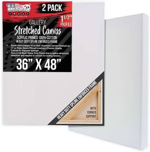 lot 221495 image: Retails for $130 U.S. Art Supply Rectangle Stretched Canvas for Painting 36x48 inch Gallery Depth 1-12 Thick, 2-Pack - 17oz Acrylic Gesso Triple Primed, Professional Artist Quality, 100% Cotton - Oil, Pouring Paint