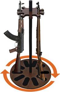 lot 221512 image: Retails for $130 Heavy Duty Wood Gun Rack, Round Rotating Vertical Gun Rack - Floor Standing Rifle Rack Holds Up to 10 Long Guns, Indoor Gun Racks with Soft Padding for RifleShotgun Storage, Gun Display Stand for Safe & Garage
