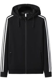lot 321376 image: Mens Athletic Full-Zip Hoodie, Black with White Stripes, Casual Sports Track Jacket